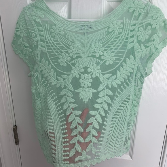 Express sea foam green lace top - Picture 2 of 3